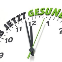 Eine Uhr zeigt kurz vor 12, darüber steht: Ab jetzt Gesund.